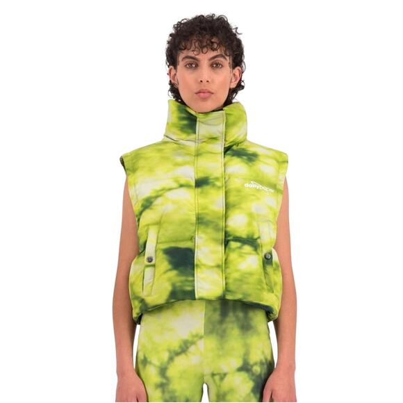 Daily Paper Down Puffer Jacket / Vest Green Tie Dye Womens XL Cropped Streetwear - Picture 5 of 16